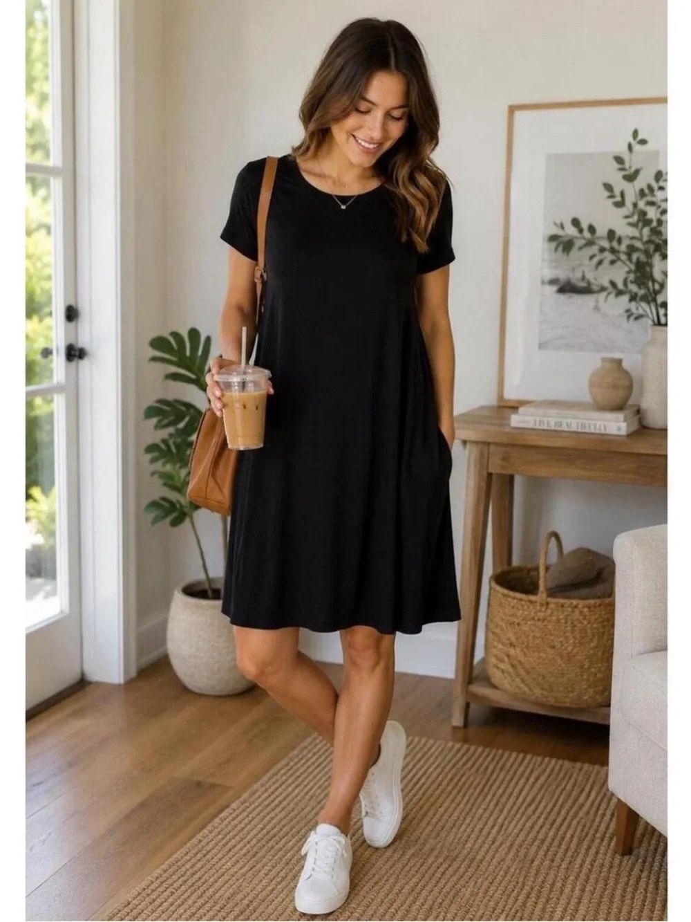 GAPโM Black Short Sleeve A Line Cotton T Shirt Dress